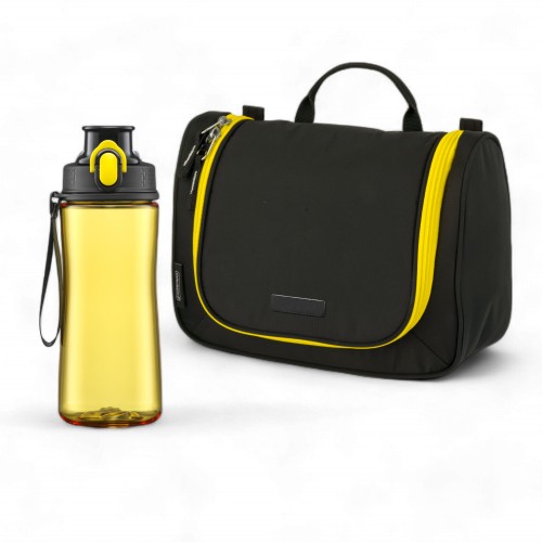 Active set: neon water bottle and Flash cosmetic bag